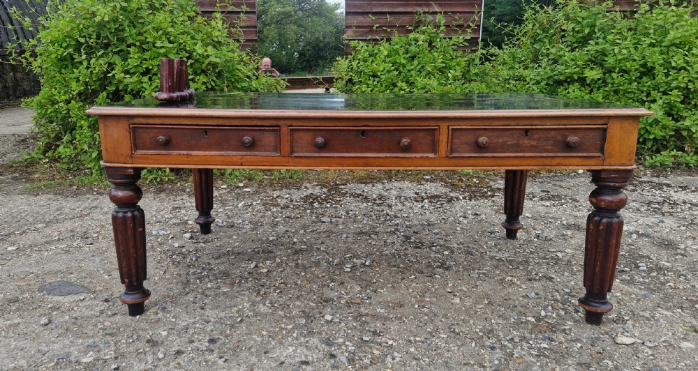 19th century mahogany 6 drawer partners writing table.  View VII