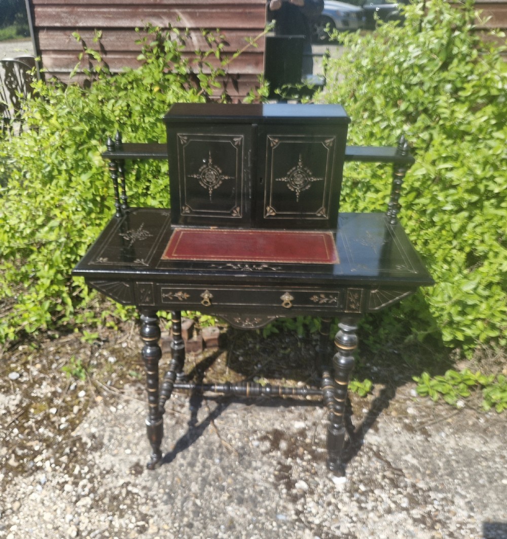 Victorian ebonised writing table.  View III
