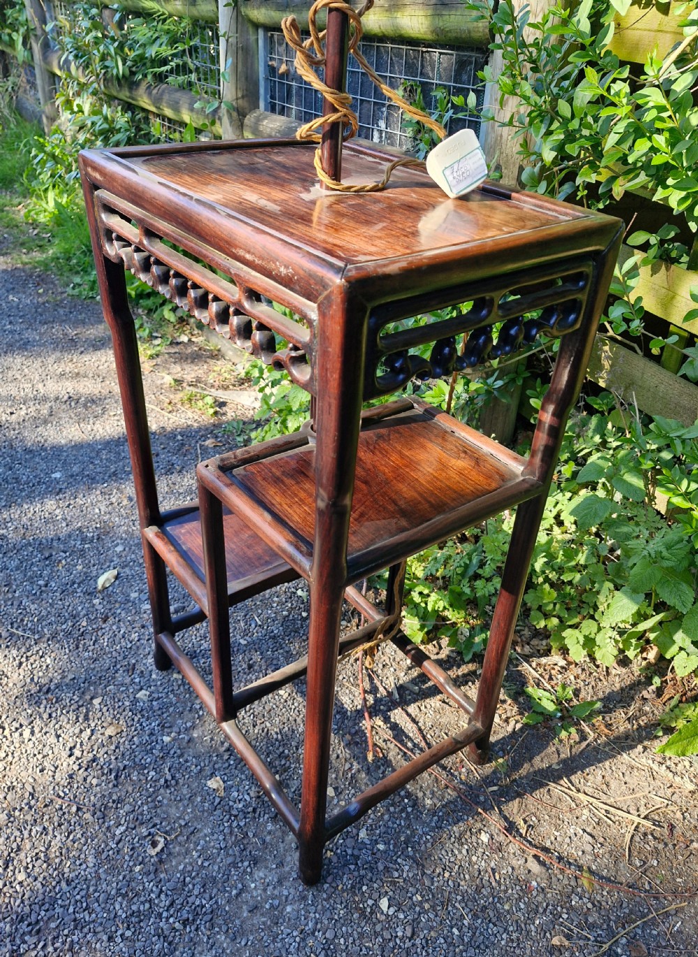 Early 20th century Chinese hardwood lamp standard table.  View III