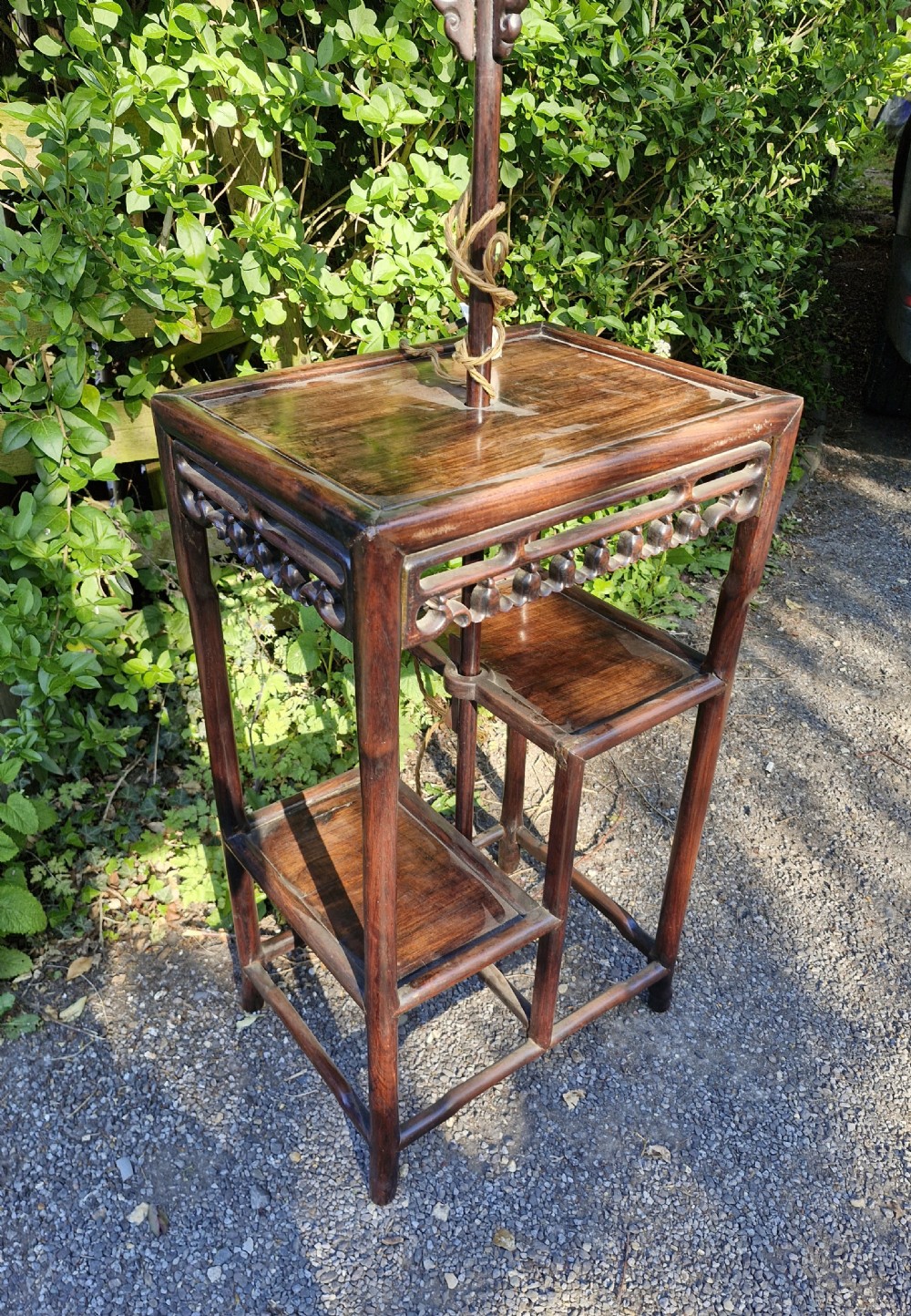 Early 20th century Chinese hardwood lamp standard table.  View VIII
