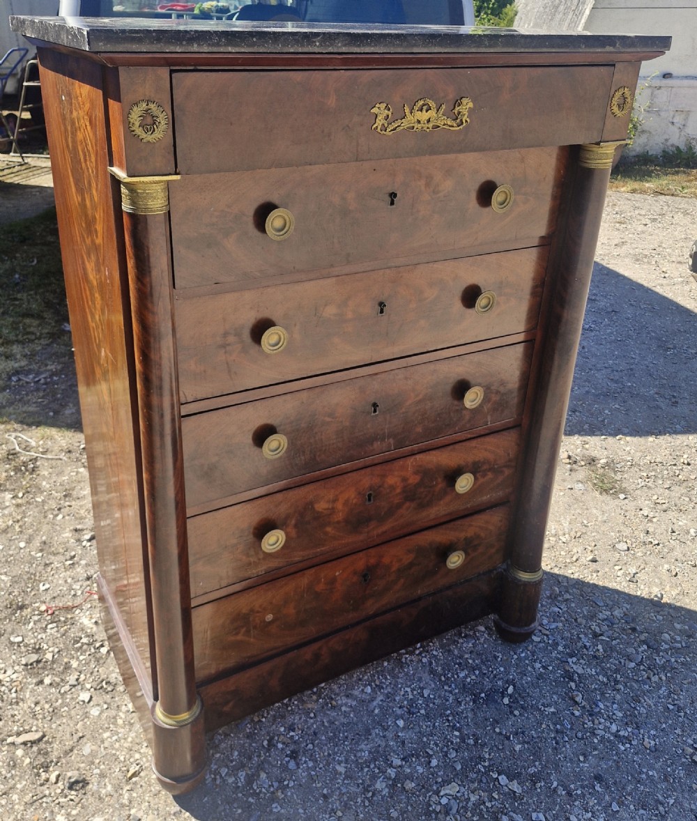 19th century marble top French mahogany chest of drawers. 