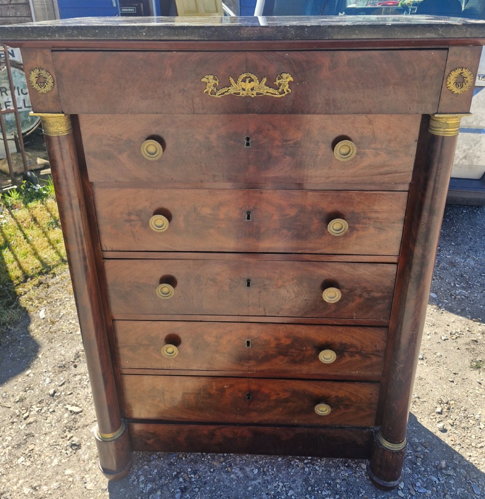 19th century marble top French mahogany chest of drawers.  View IV