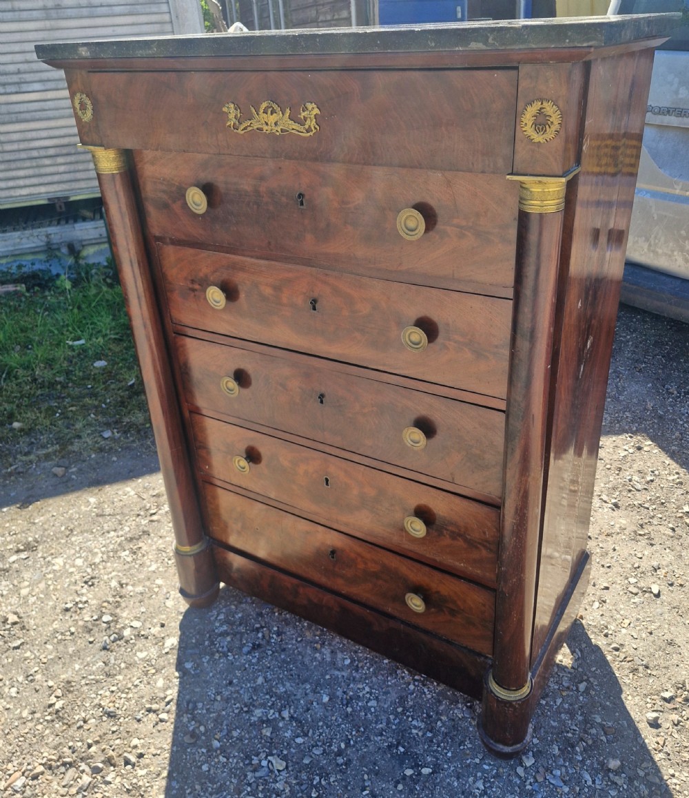 19th century marble top French mahogany chest of drawers.  View V