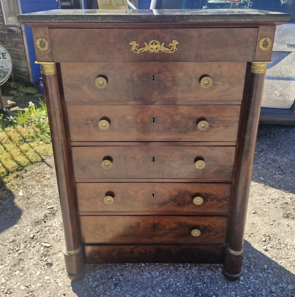 19th century marble top French mahogany chest of drawers.  View VI