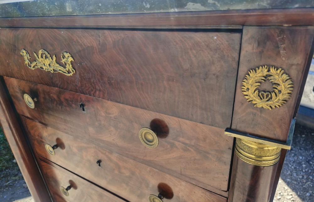 19th century marble top French mahogany chest of drawers.  View VII