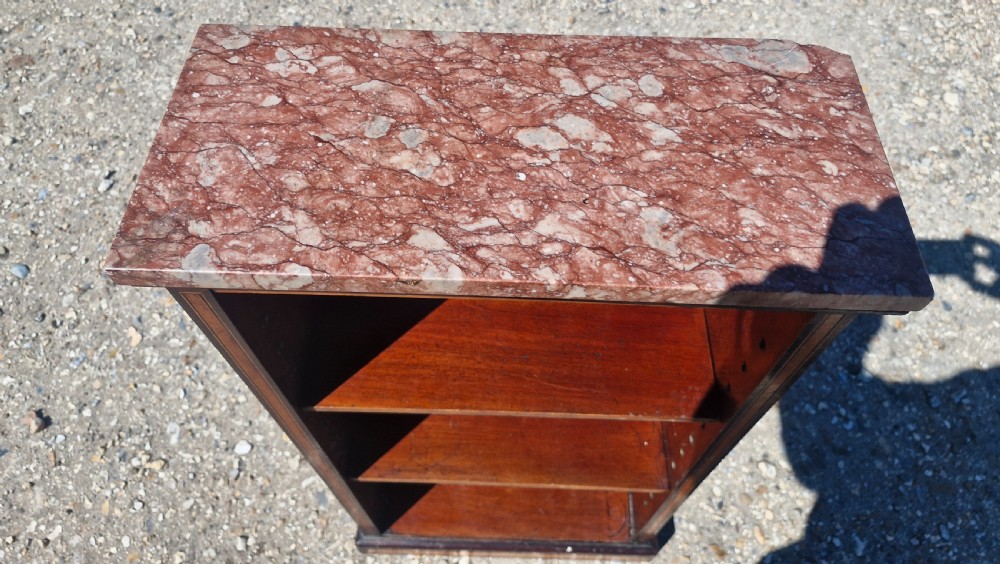 Small rosewood and satinwood open front bookcase - marble top.  View IV