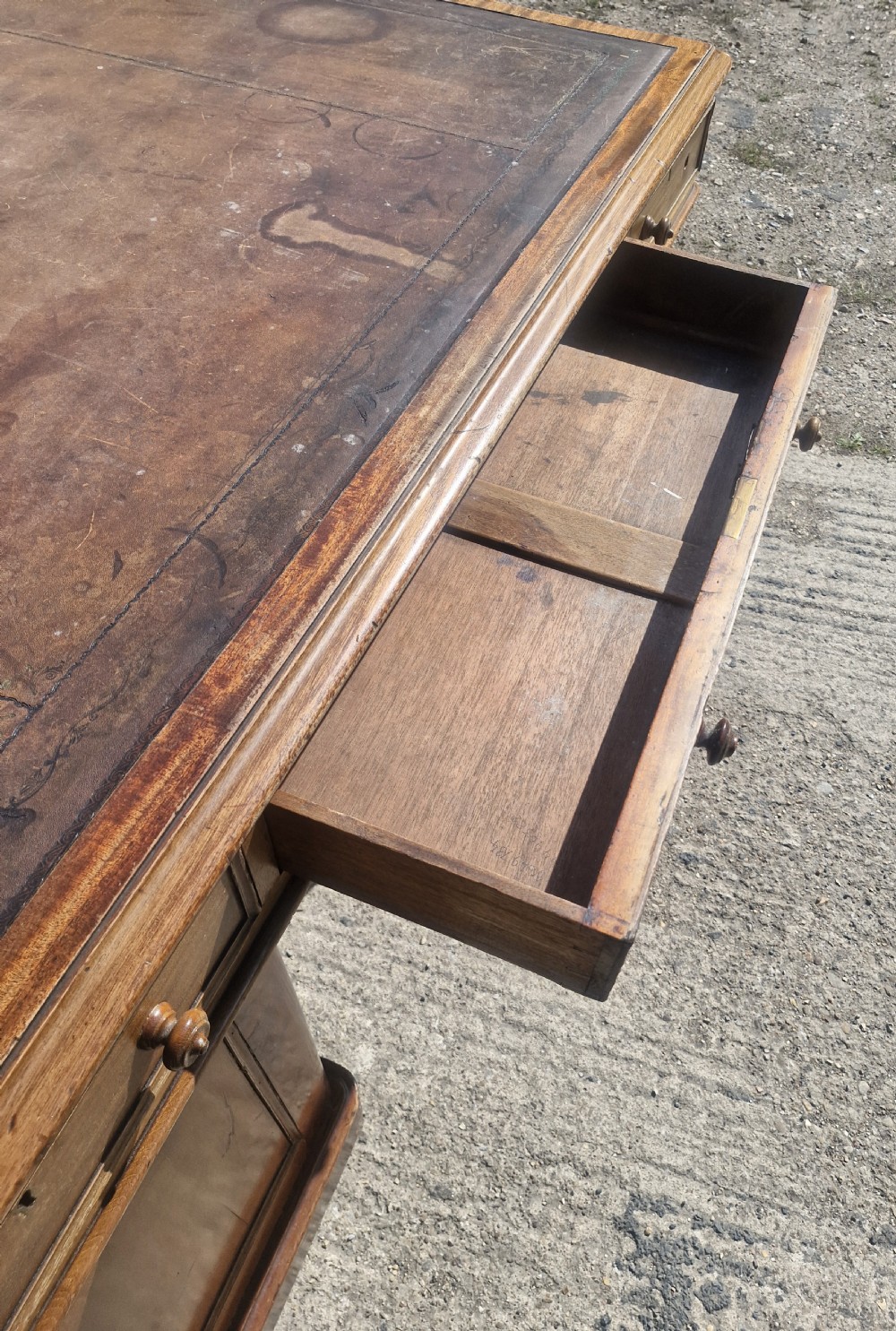Victorian mahogany double pedestal partners writing desk  View V