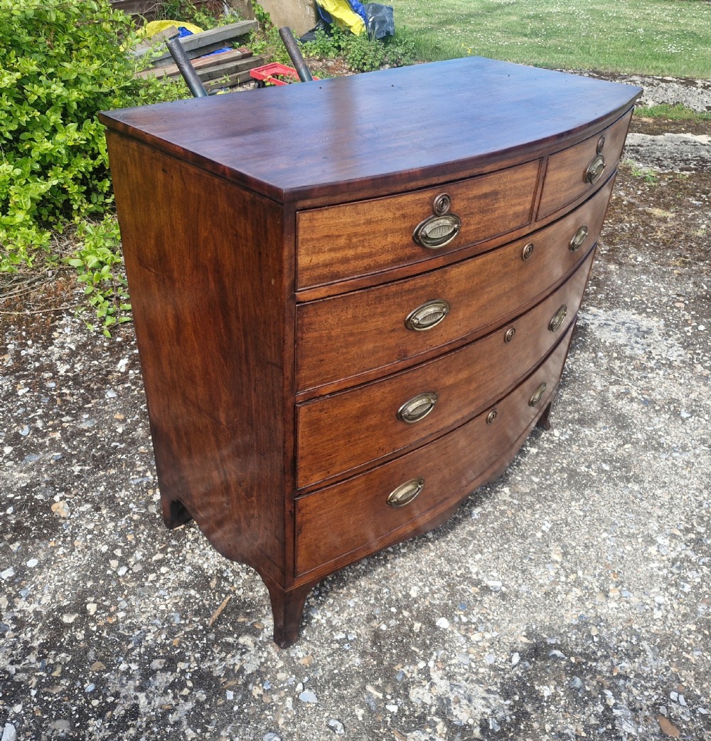 Regency mahogany bow front chest of drawers.  View V