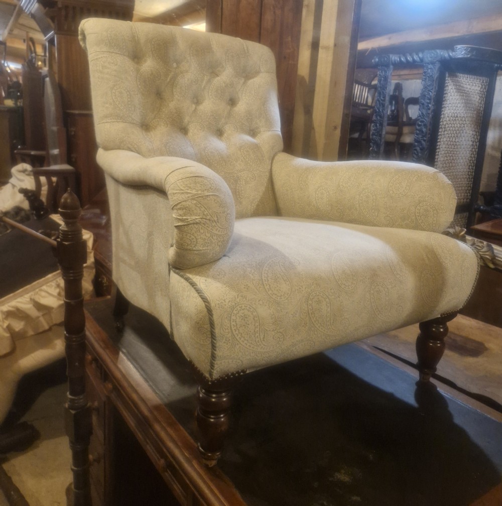 Upholstered button back armchair.  View VIII