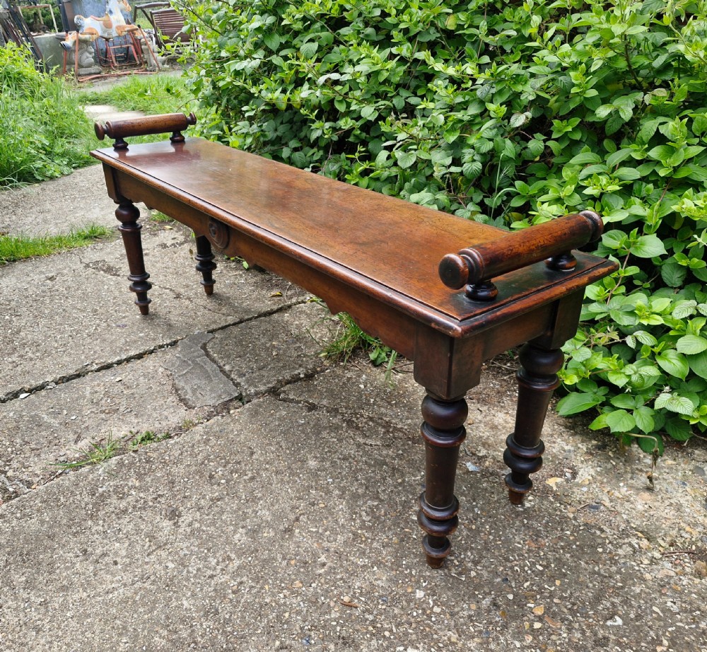 Mid 19th century mahogany hall bench.  View V