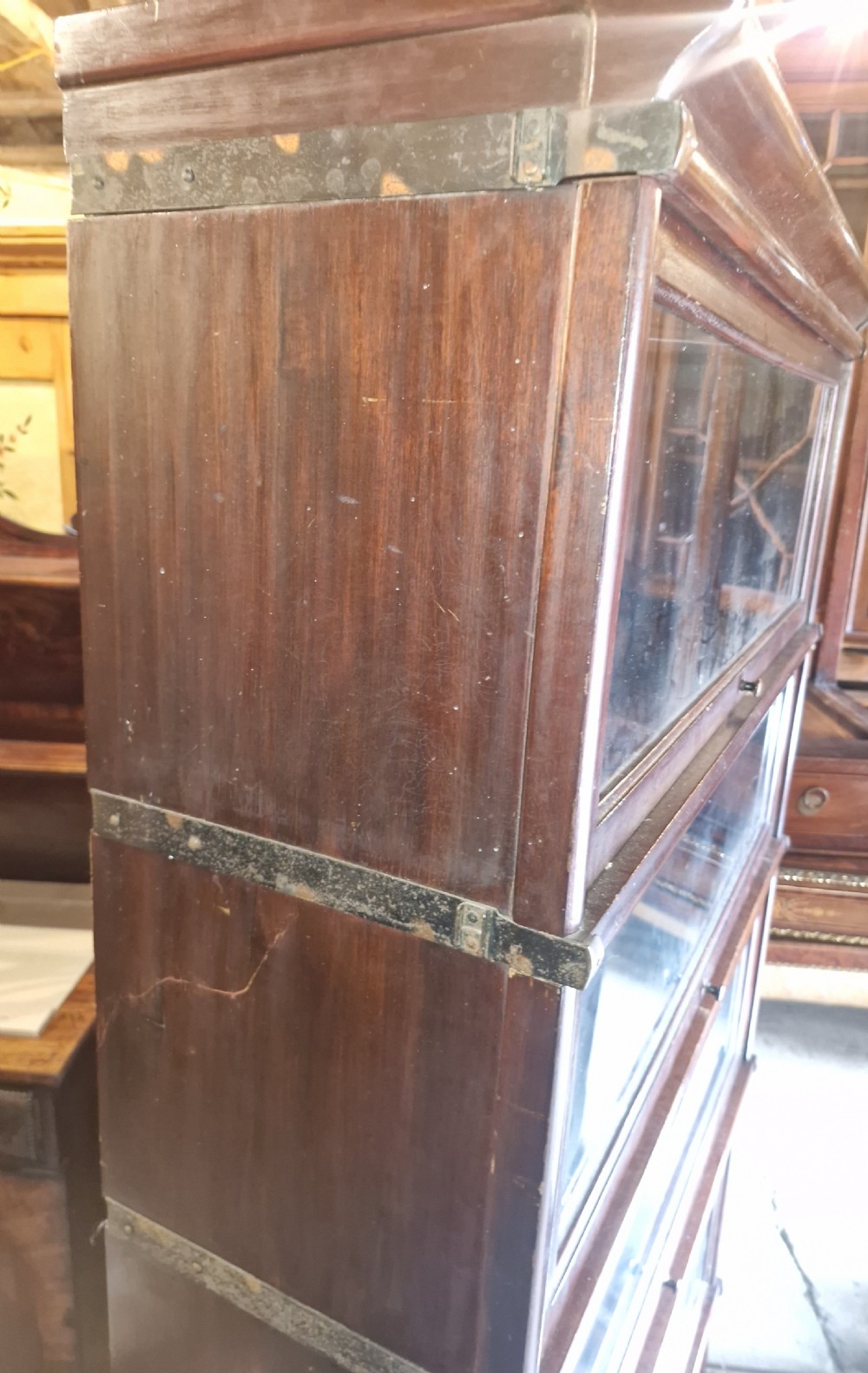 Mahogany 5 section glazed Globe Wernicke bookcase cabinet.  View IV