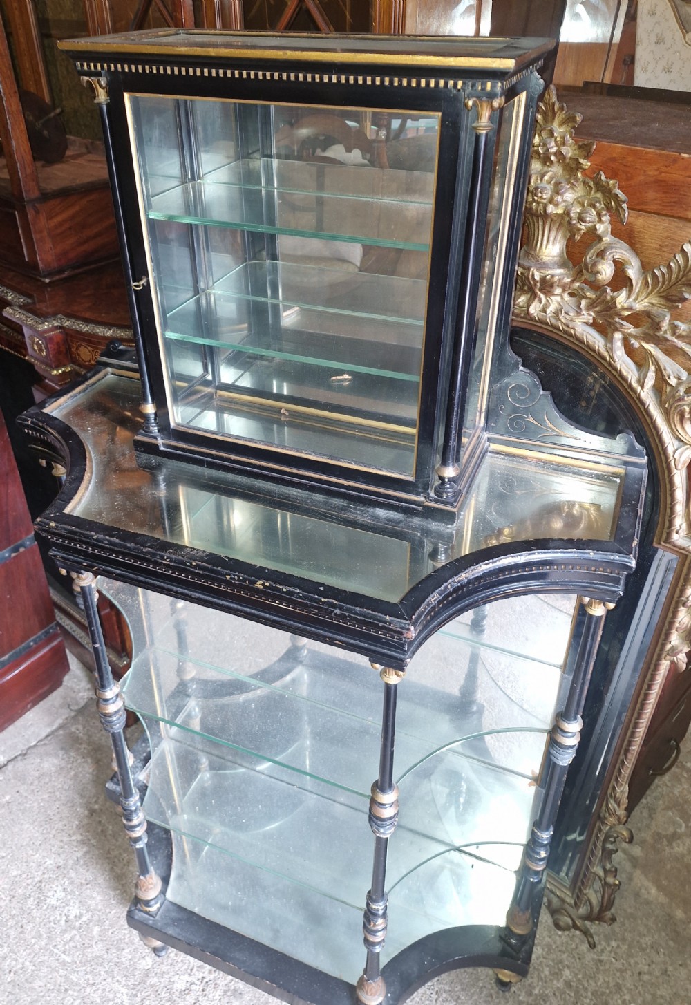 Victorian ebonised bijouterie display cabinet.  View IV