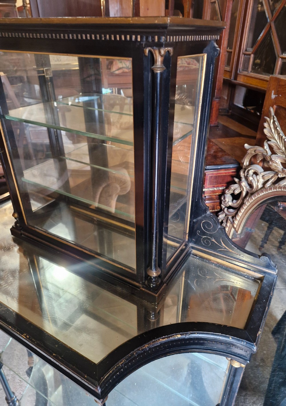 Victorian ebonised bijouterie display cabinet.  View V