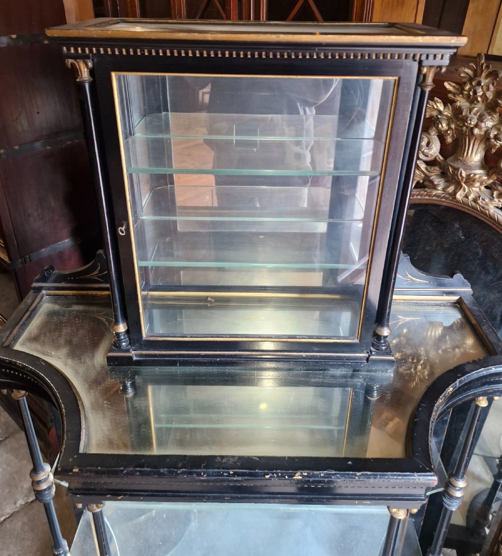 Victorian ebonised bijouterie display cabinet.  View VI