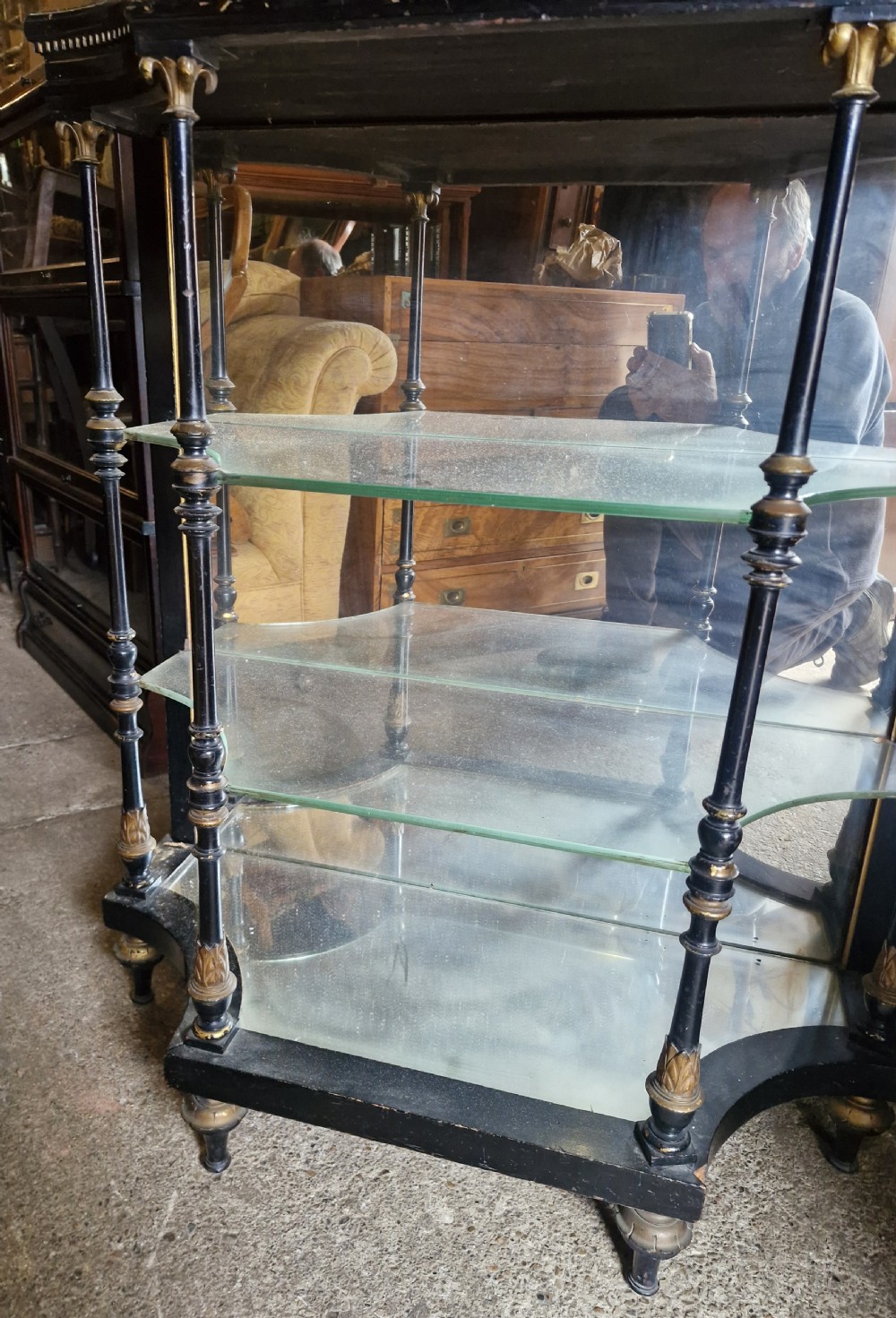 Victorian ebonised bijouterie display cabinet.  View VII