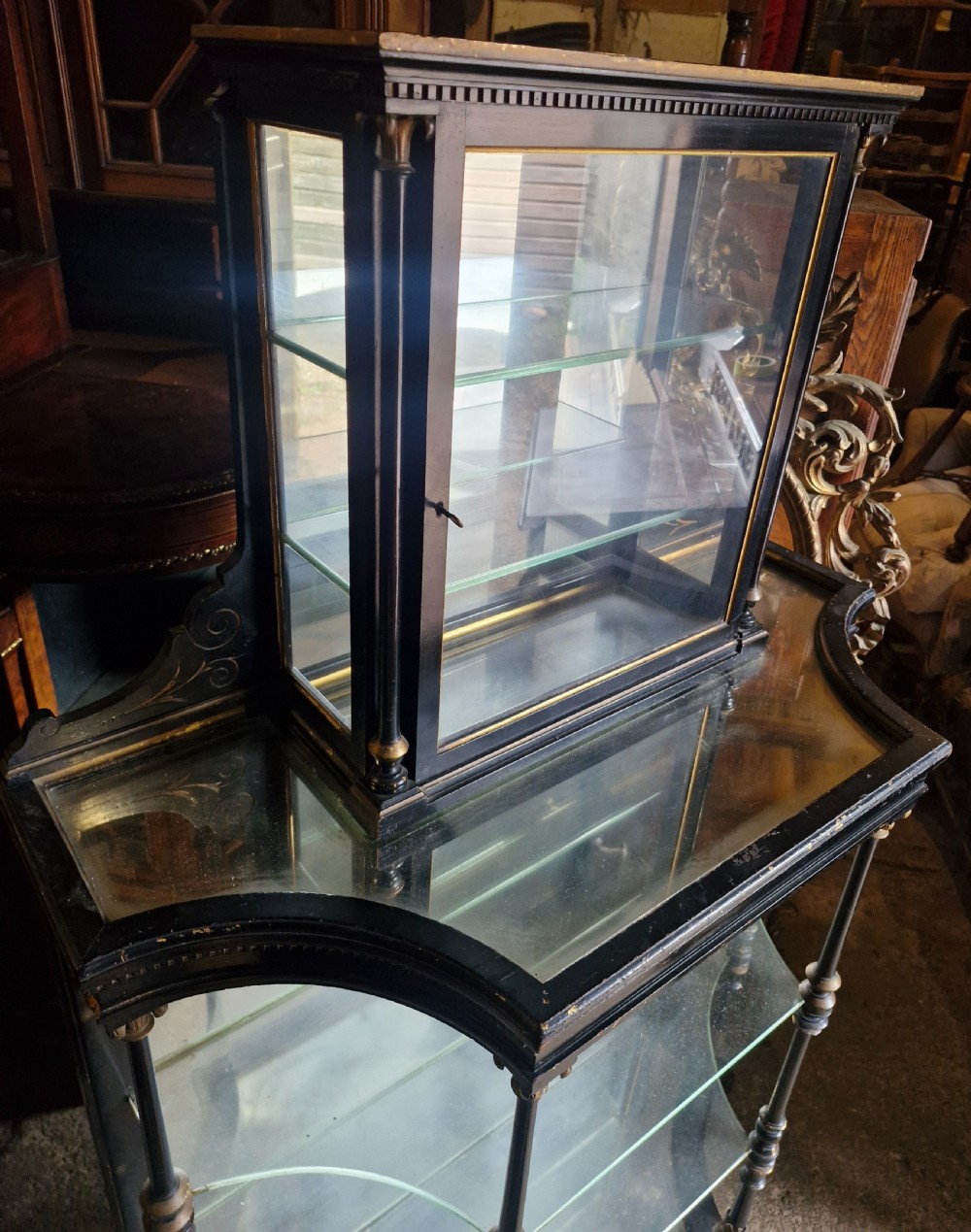 Victorian ebonised bijouterie display cabinet.  View VIII