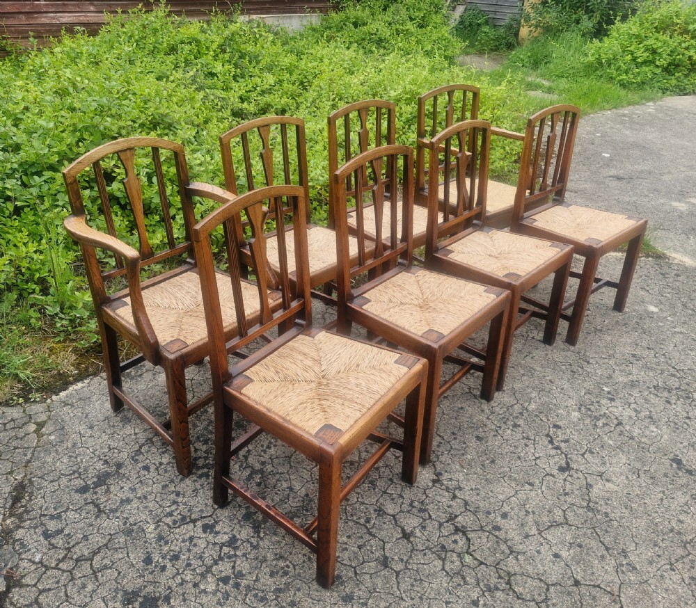 Set of 8 East Anglian rush seat dining chairs.  View II