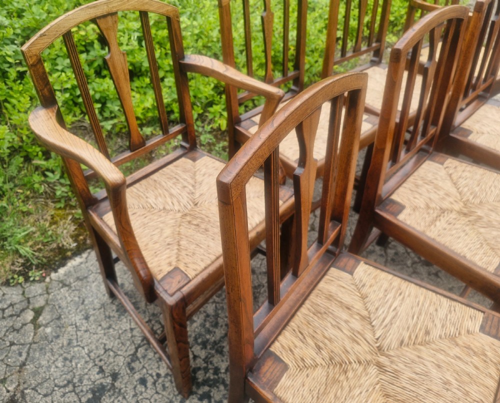 Set of 8 East Anglian rush seat dining chairs.  View III