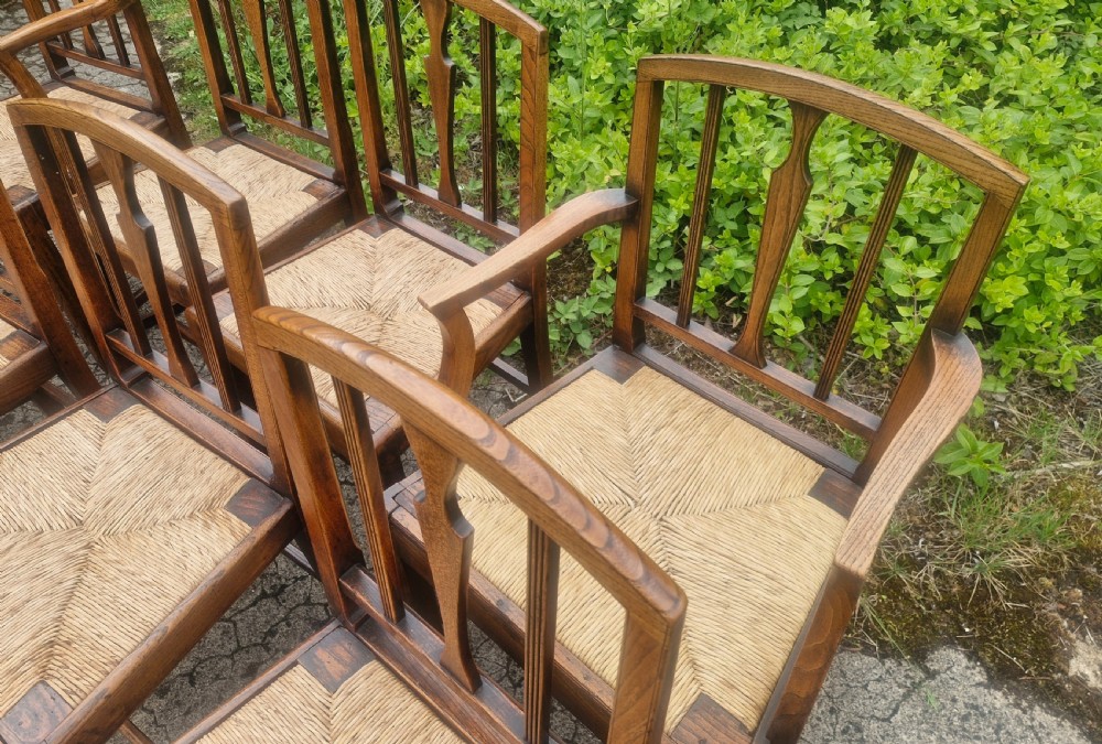 Set of 8 East Anglian rush seat dining chairs.  View X