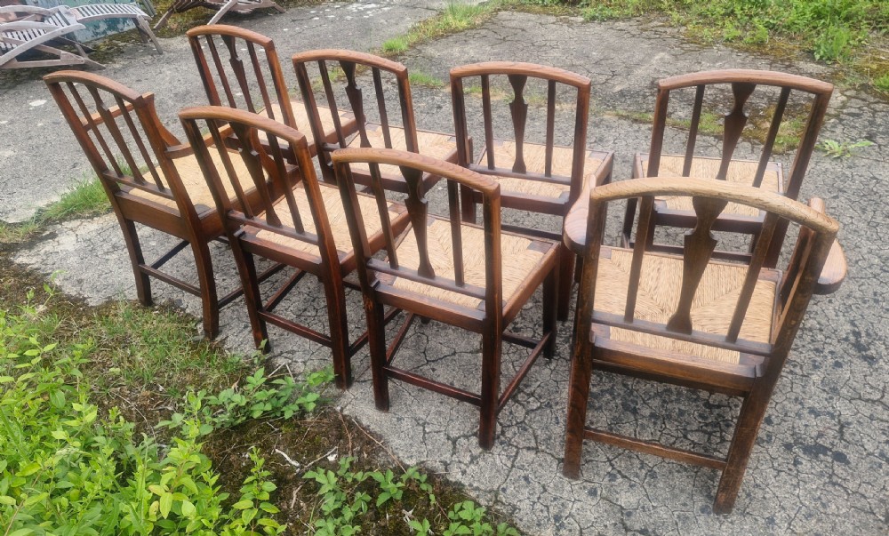 Set of 8 East Anglian rush seat dining chairs.  View XII