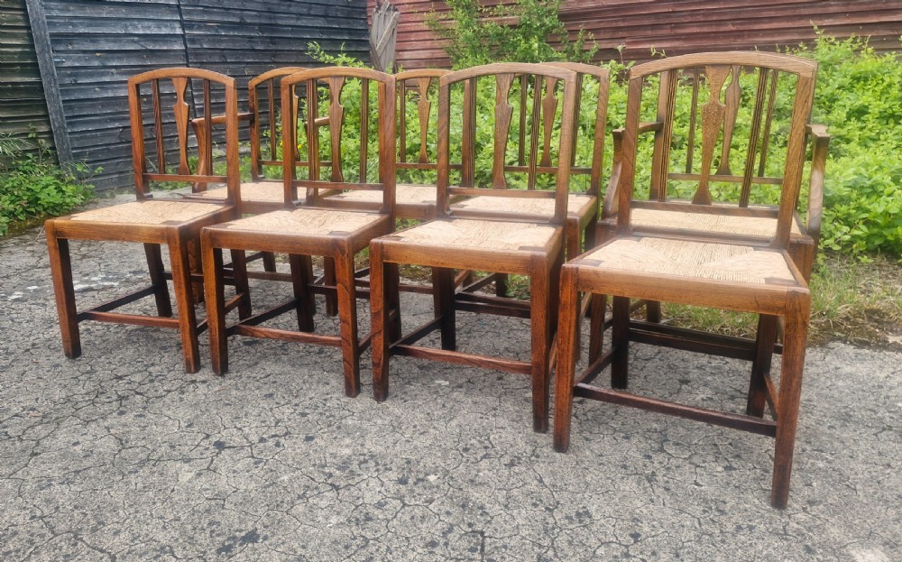 Set of 8 East Anglian rush seat dining chairs.  View XIII