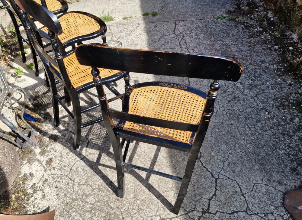 Pair Victorian decorated cane seat bedroom chairs.  View II