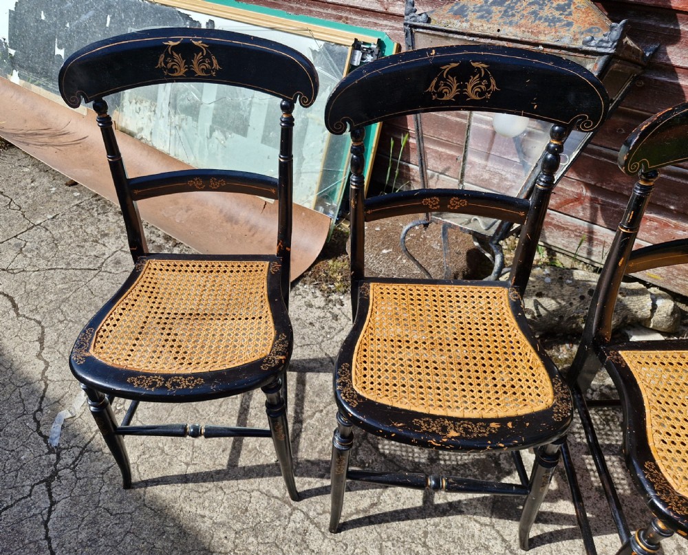 Pair Victorian decorated cane seat bedroom chairs.  View III
