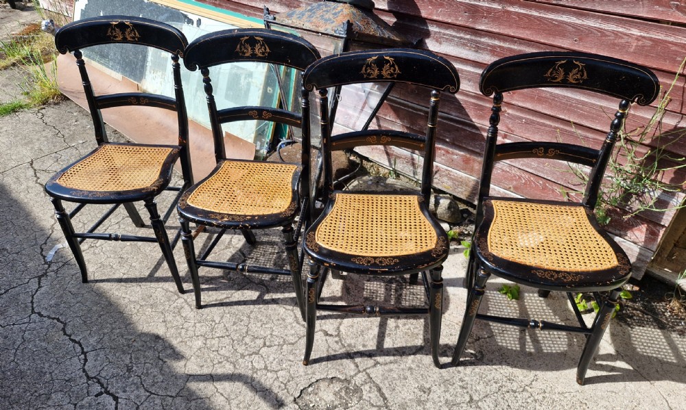 Pair Victorian decorated cane seat bedroom chairs.  View IV