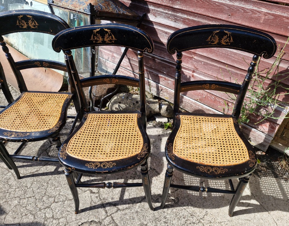 Pair Victorian decorated cane seat bedroom chairs.  View V
