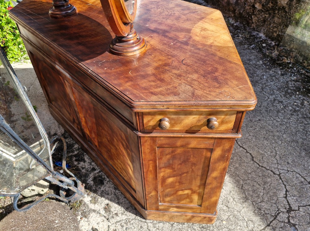 Highly unusual Victorian satinbirch double dressing table with makers stamp.  View V