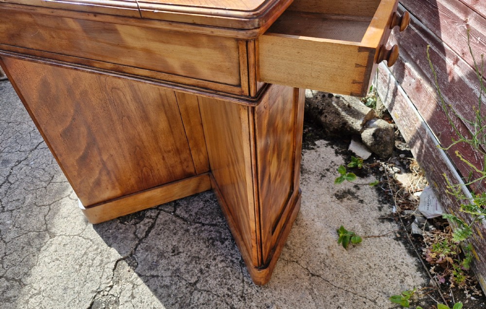 Highly unusual Victorian satinbirch double dressing table with makers stamp.  View X