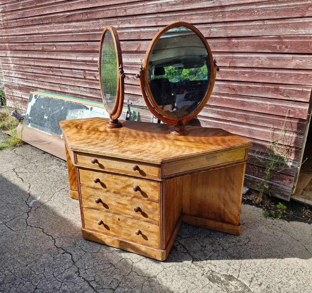 Highly unusual Victorian satinbirch double dressing table with makers stamp.  View XI