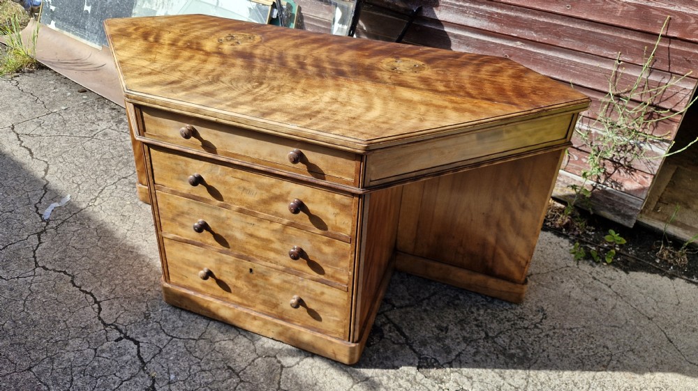 Highly unusual Victorian satinbirch double dressing table with makers stamp.  View XIV