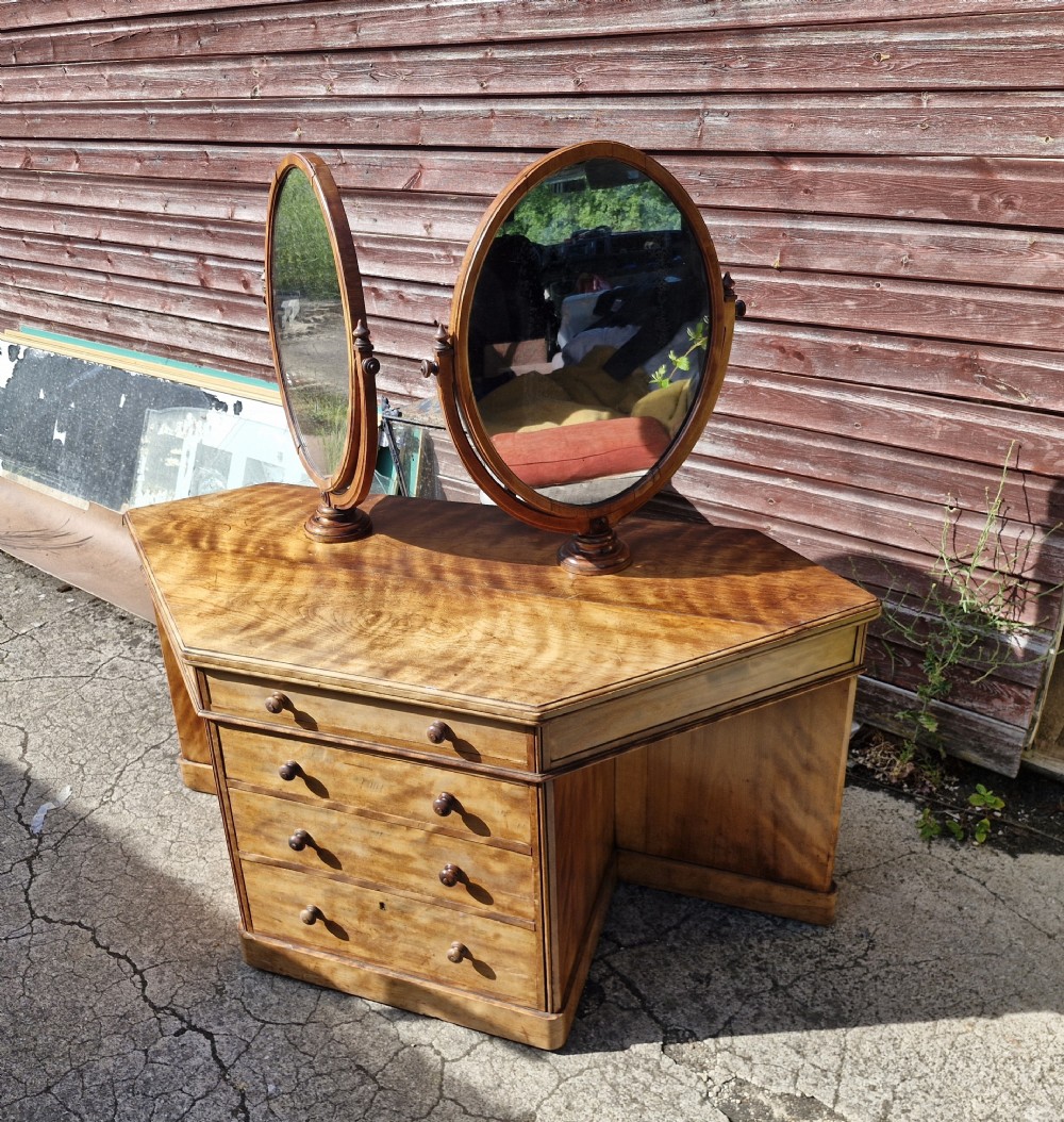 Highly unusual Victorian satinbirch double dressing table with makers stamp.  View XVII