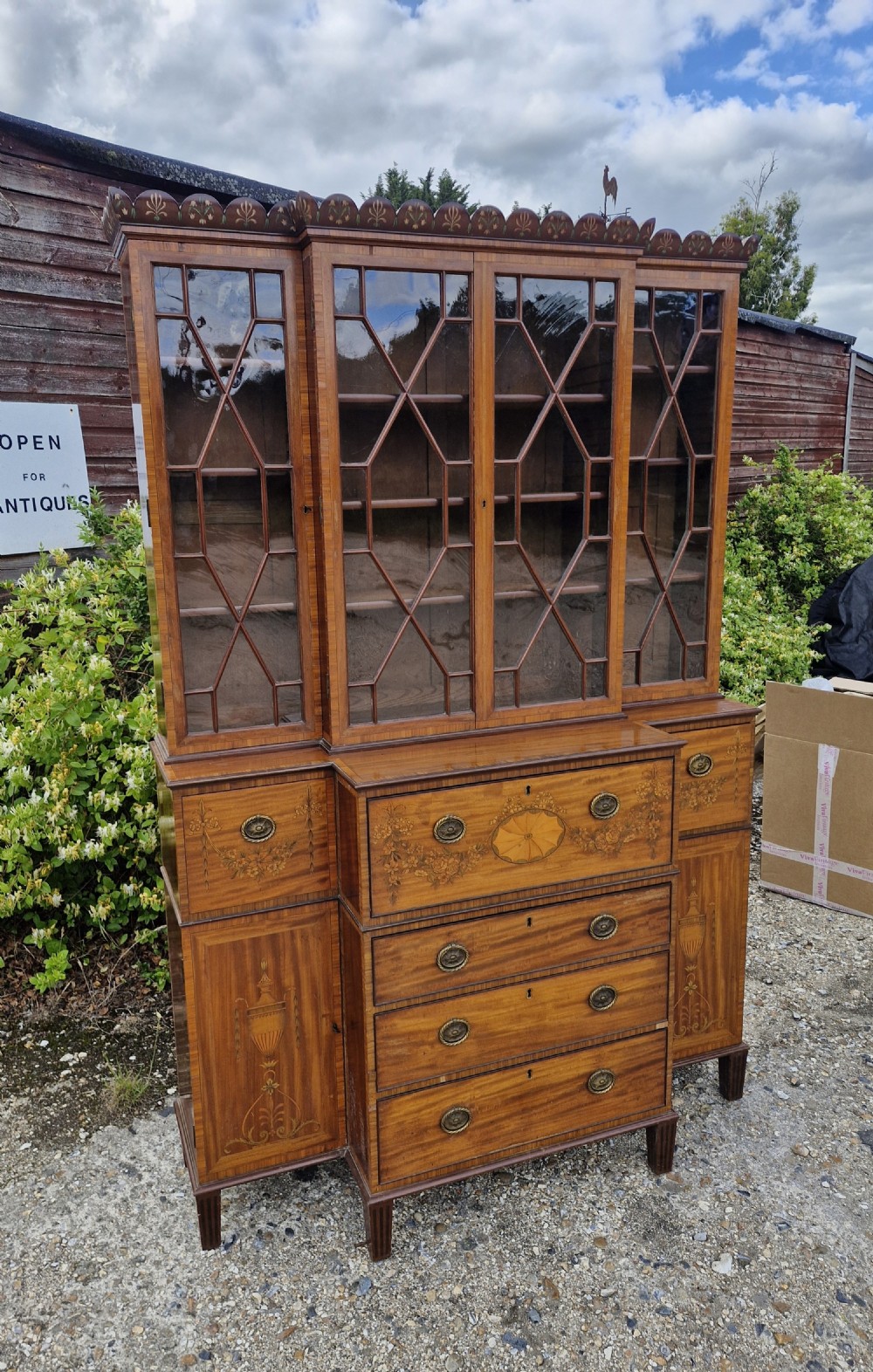 Excellent quality small inlaid secretaire bookcase cabinet.  View VI
