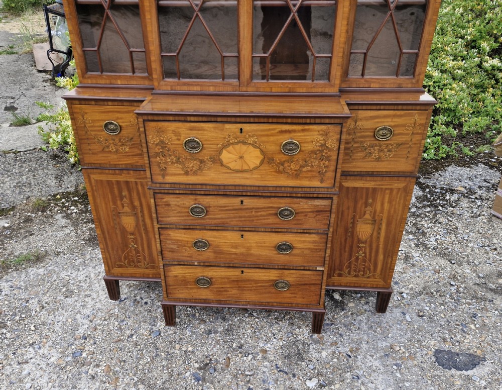 Excellent quality small inlaid secretaire bookcase cabinet.  View VII
