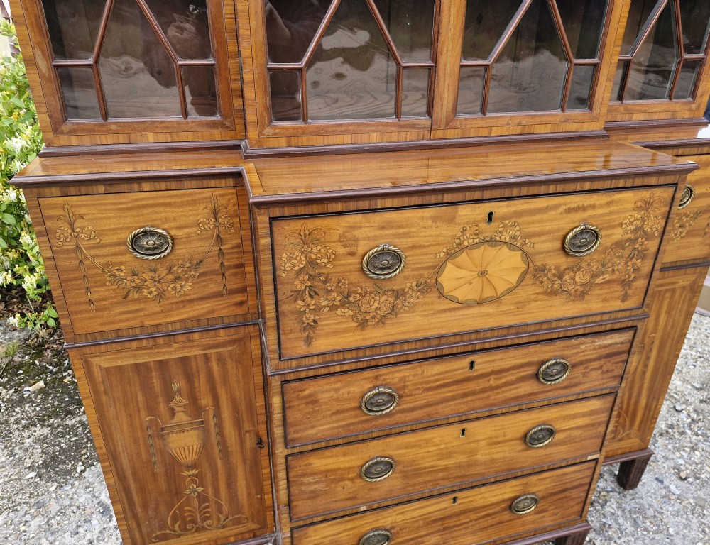 Excellent quality small inlaid secretaire bookcase cabinet.  View IX