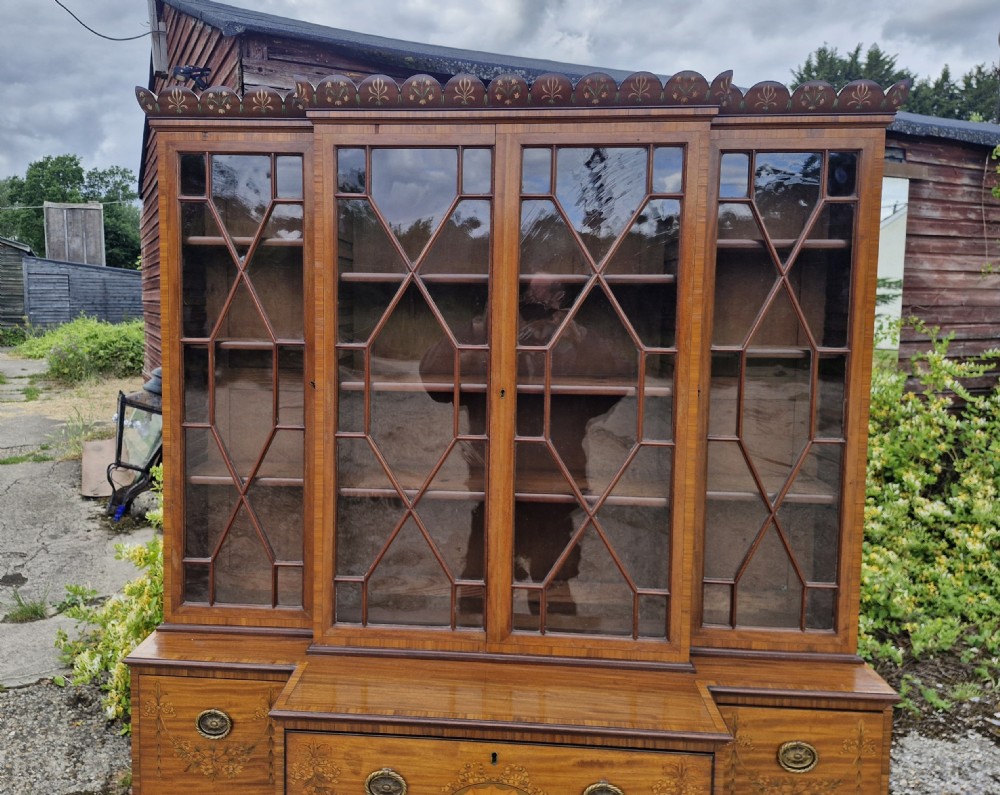 Excellent quality small inlaid secretaire bookcase cabinet.  View XI