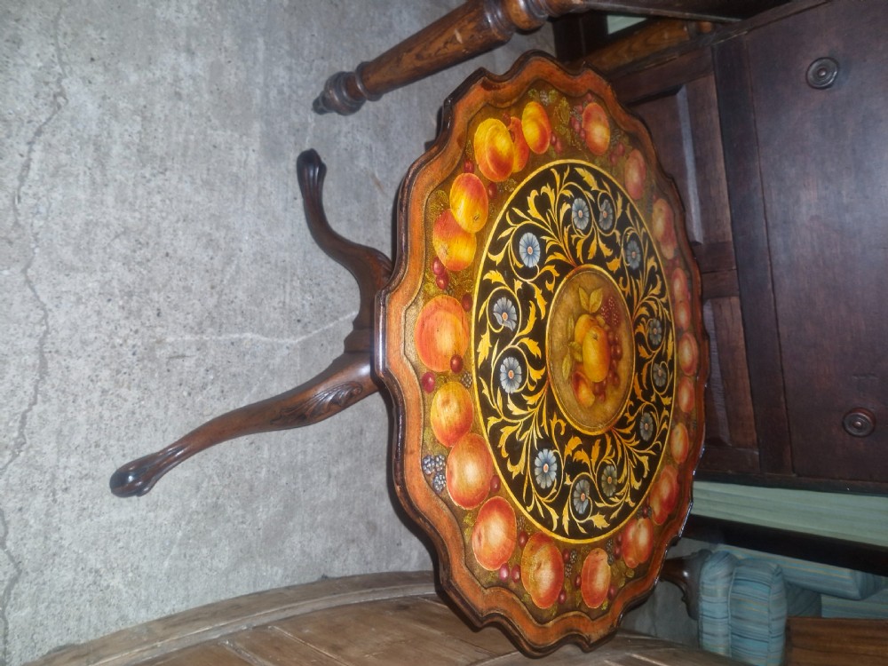 Painted top mahogany tripod pedestal table  View II