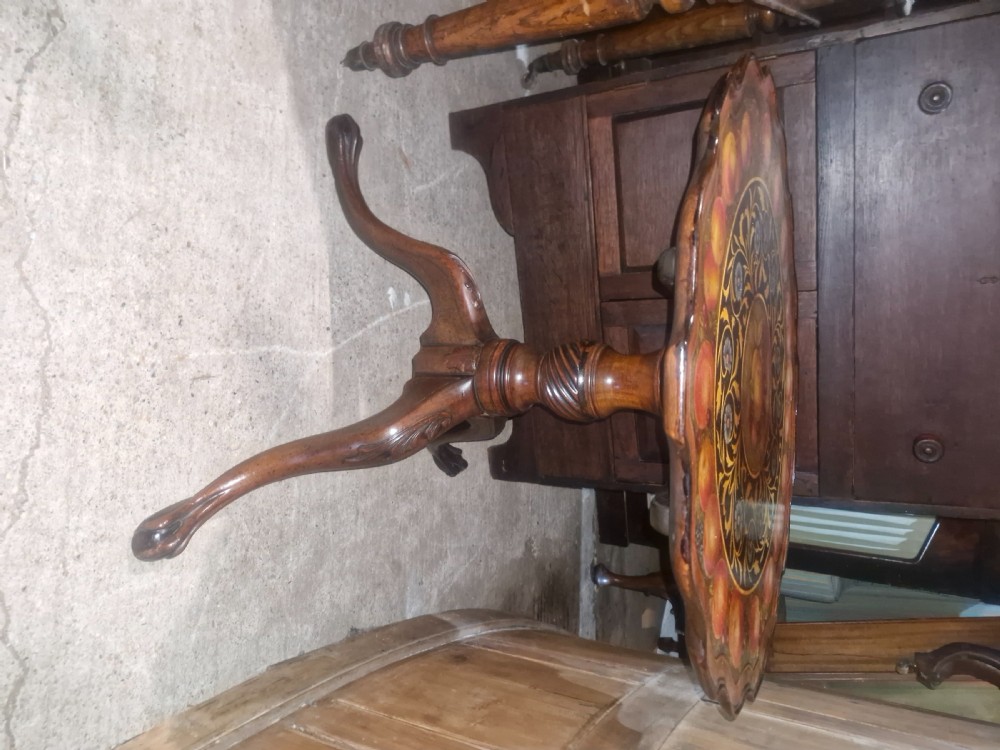 Painted top mahogany tripod pedestal table  View III