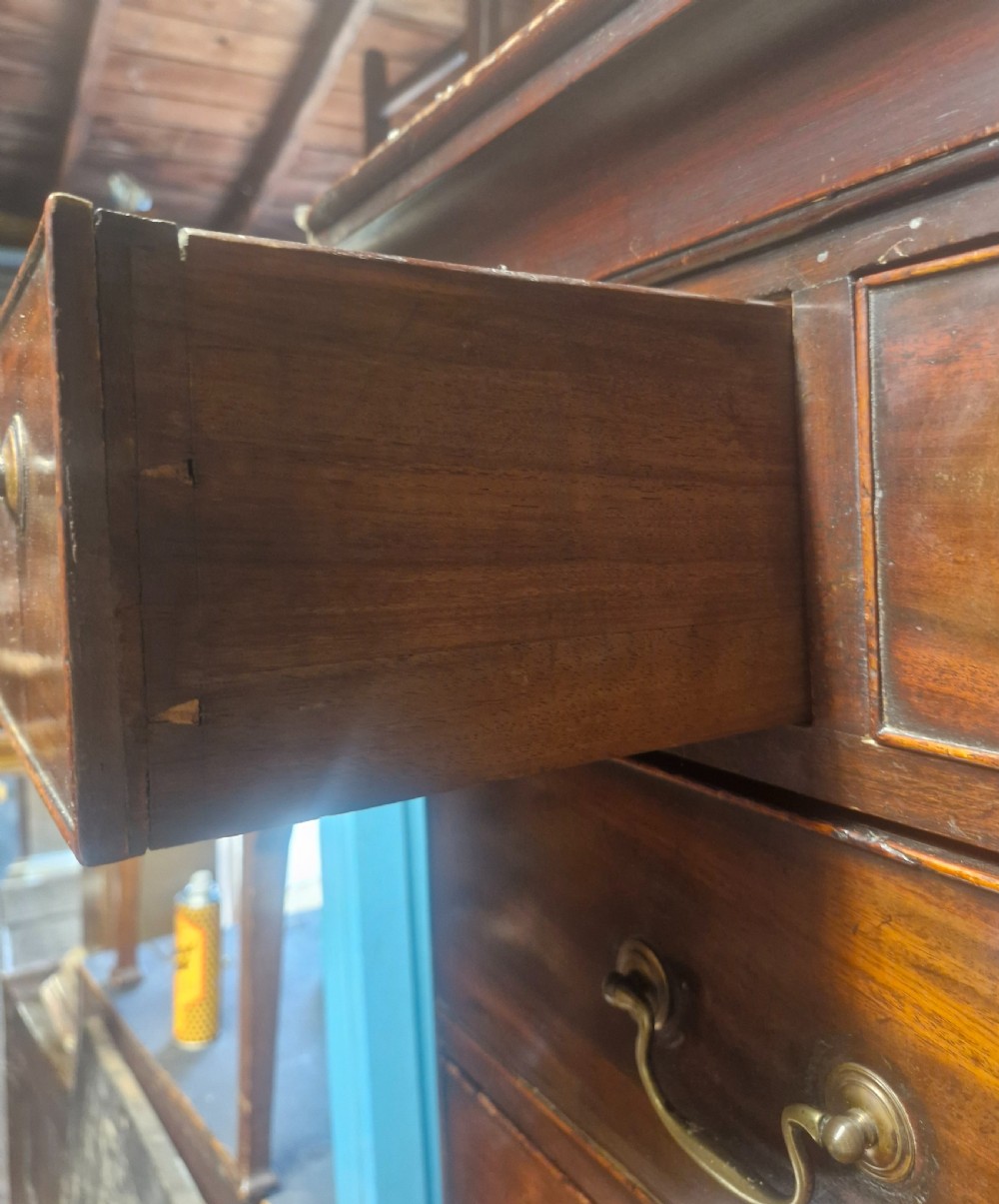 A late Georgian dark mahogany tallboy chest on chest with brass swan-neck handles and bracket feet. View XI