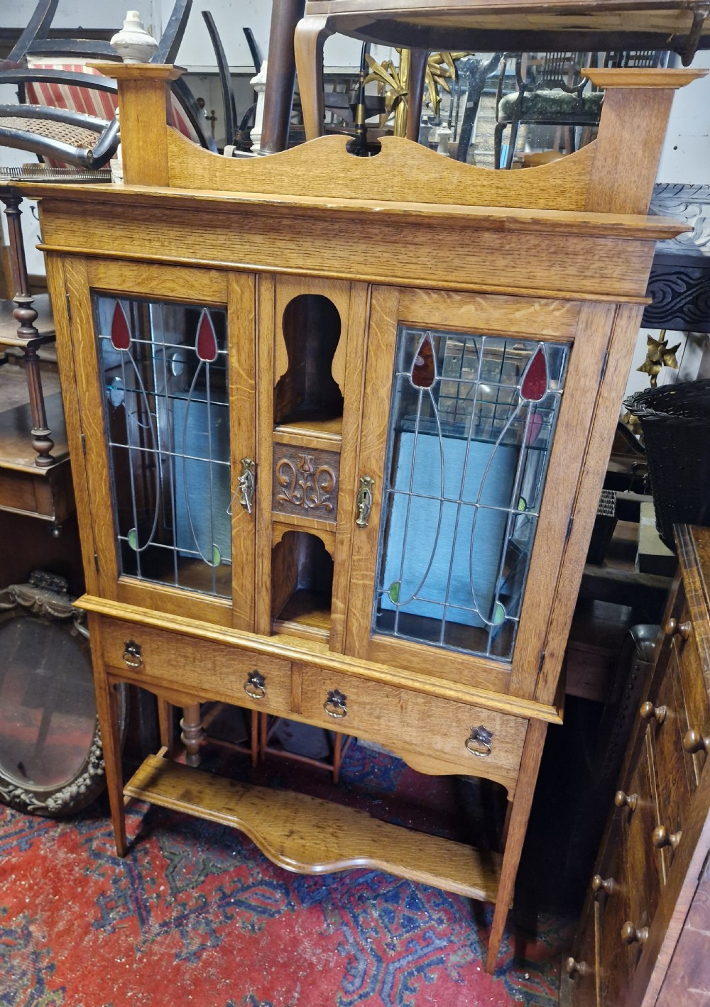 Light oak Arts and Crafts side cabinet.  View V
