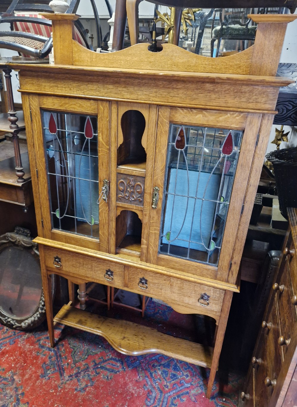 Light oak Arts and Crafts side cabinet.  View VI