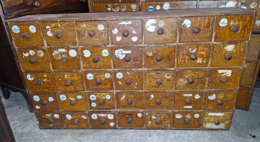 Bank of late Victorian drawers - 35 drawers. 