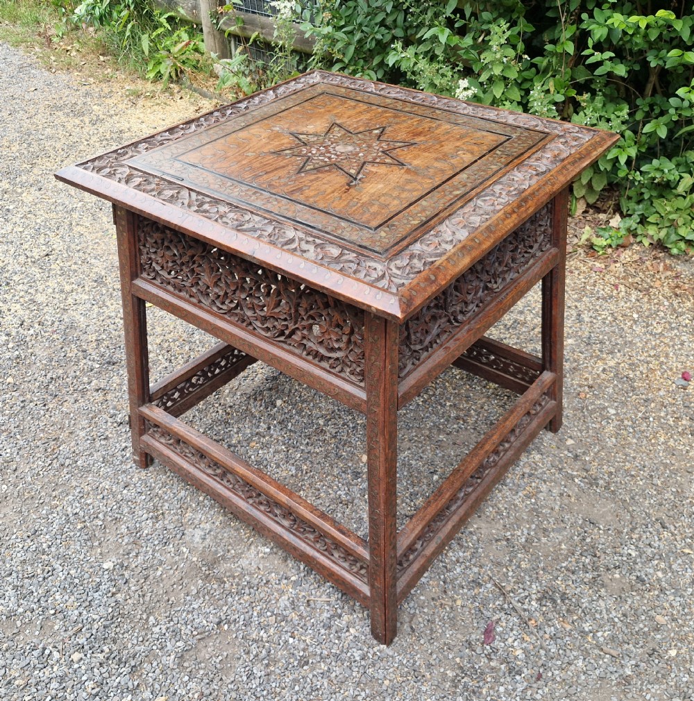  Good sized carved and inlaid Anglo Indian Hoshiarpur table View II
