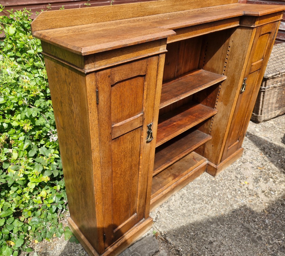 Edwardian oak bookcase cabinet with adjustable shelves   View IV