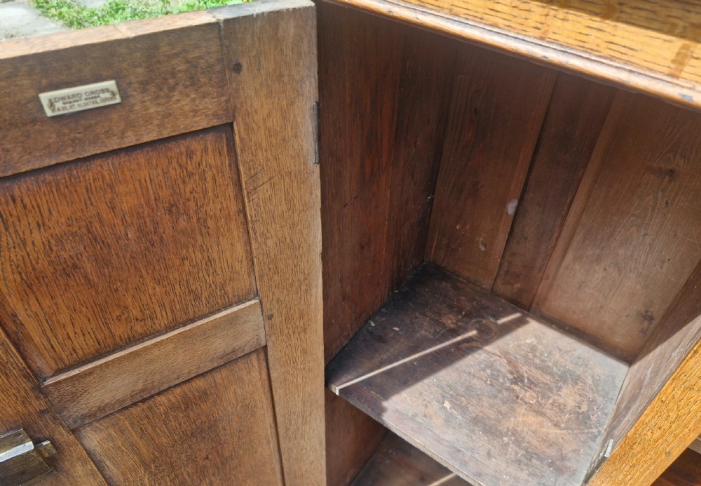 Edwardian oak bookcase cabinet with adjustable shelves   View V