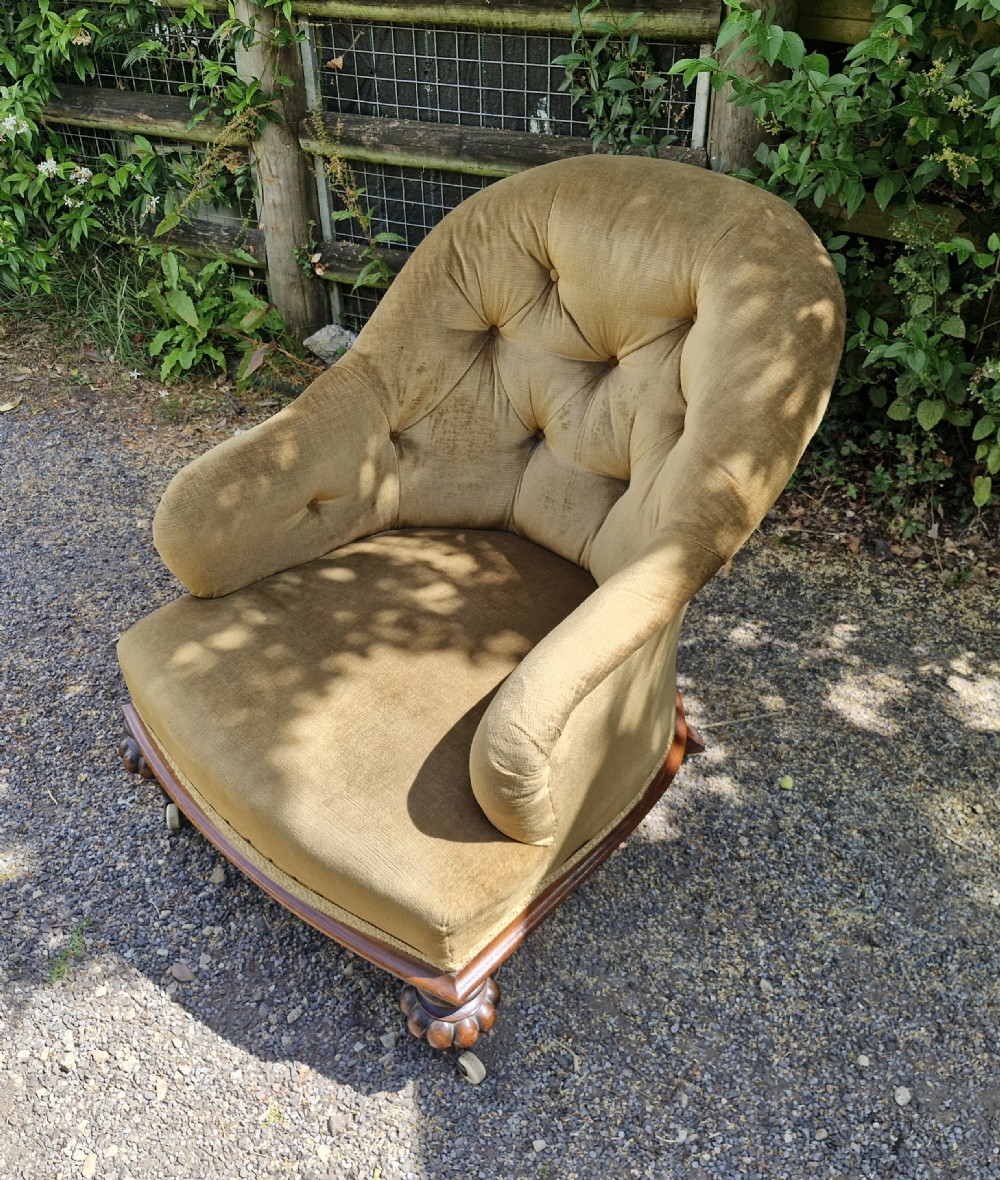 Good rosewood framed deep upholstered armchair.  View III