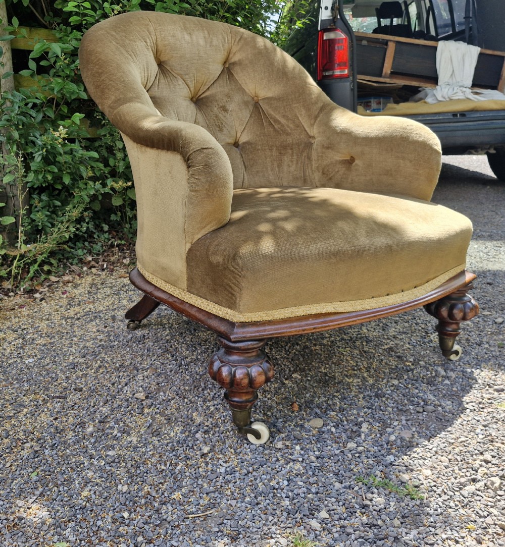 Good rosewood framed deep upholstered armchair.  View IV
