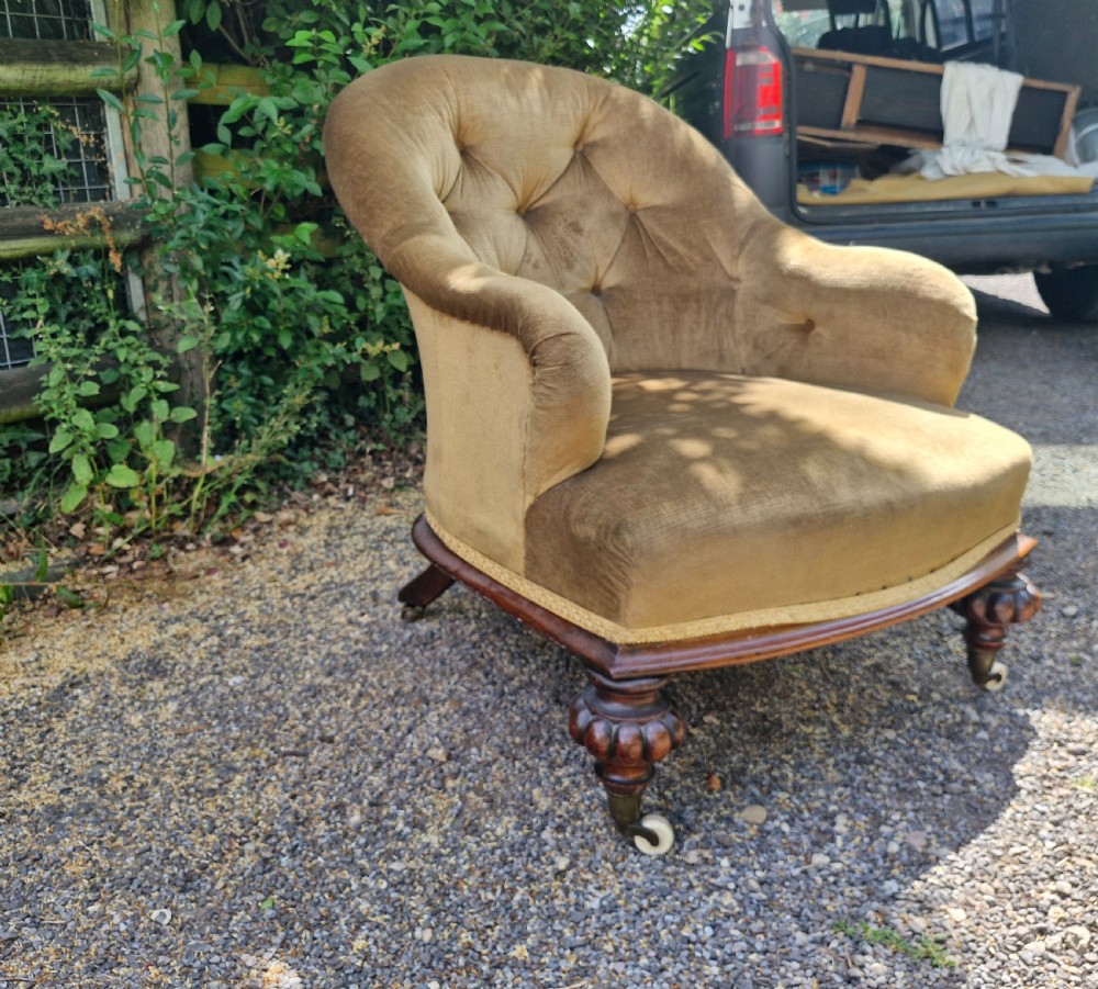 Good rosewood framed deep upholstered armchair.  View V